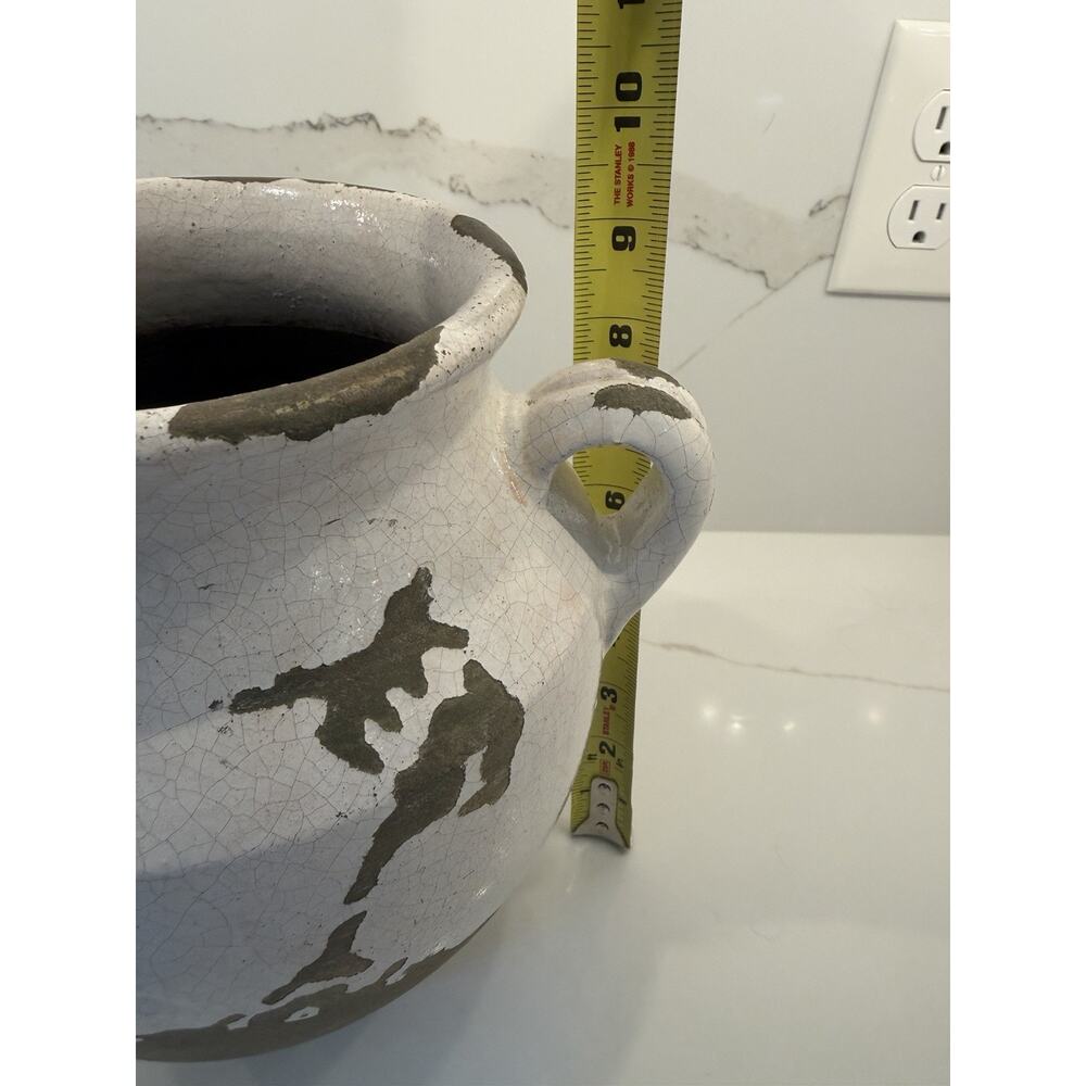Pottery Barn Tuscany Crackle Glaze Terracotta Ceramic Urn Vase Rustic White - Picture 8 of 11